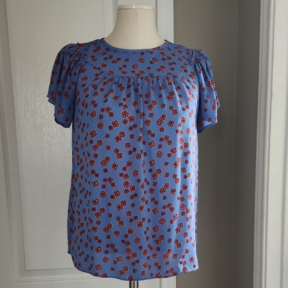 LOFT Blue and Red Floral Blouse